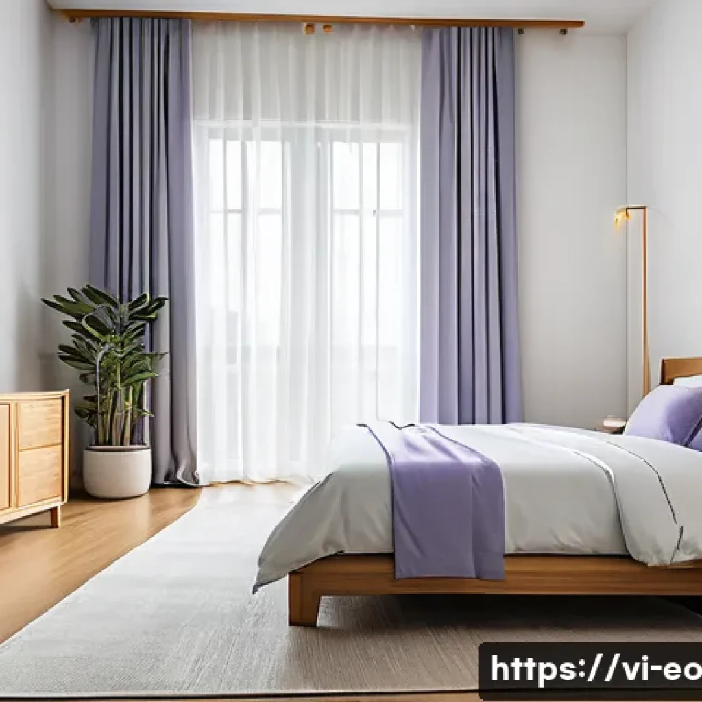 낮잠을 자는 데 도움이 되는 도구 - A serene and airy Vietnamese bedroom designed for a refreshing nap, featuring thick curtains softly ...