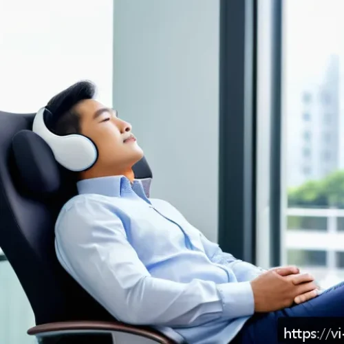 Home 31 낮잠을 위한 최적의 수면 보조 도구 - A cozy office nap setup featuring a person wearing a soft memory foam neck pillow and a comfortable ...