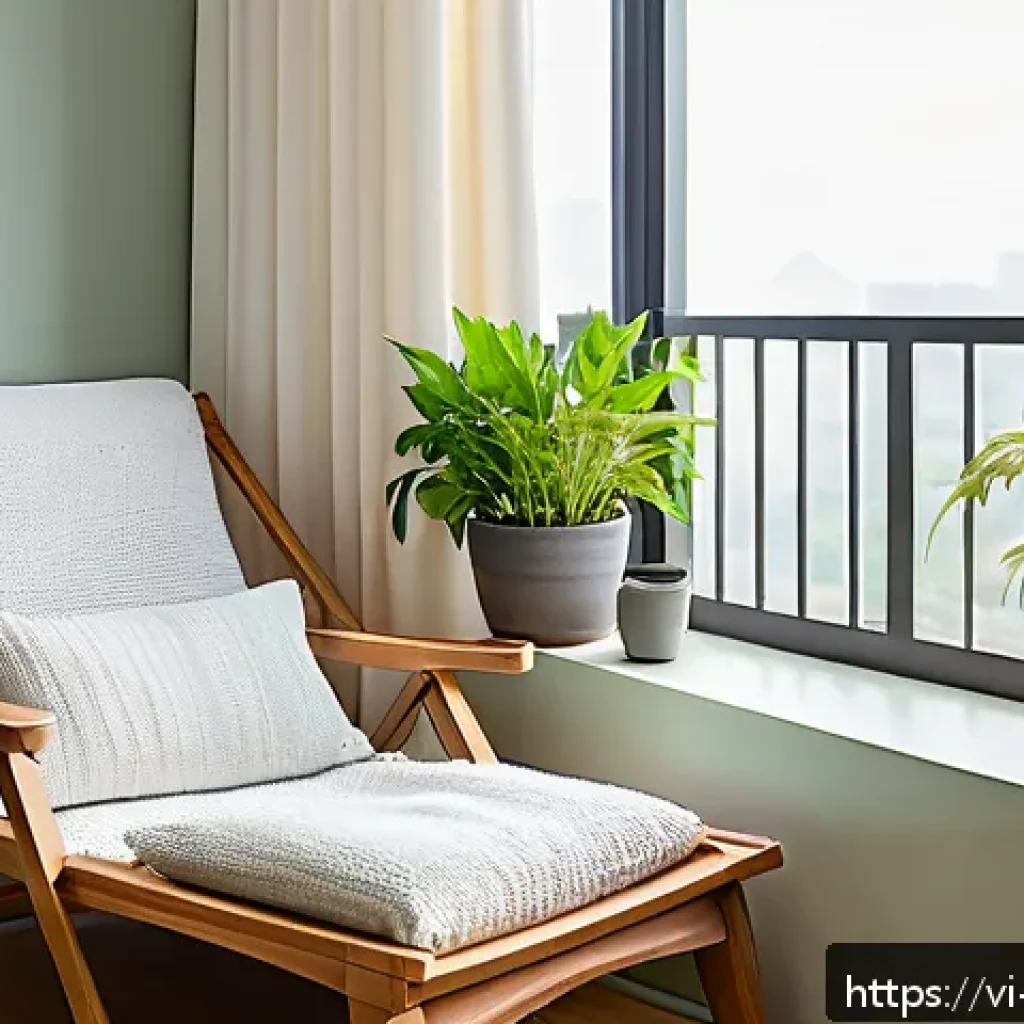 낮잠을 위한 편안한 공간 조성 - A cozy, quiet indoor balcony corner designed for a Vietnamese apartment, featuring soft natural ligh...