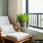 Home 18 낮잠을 위한 편안한 공간 조성 - A cozy, quiet indoor balcony corner designed for a Vietnamese apartment, featuring soft natural ligh...