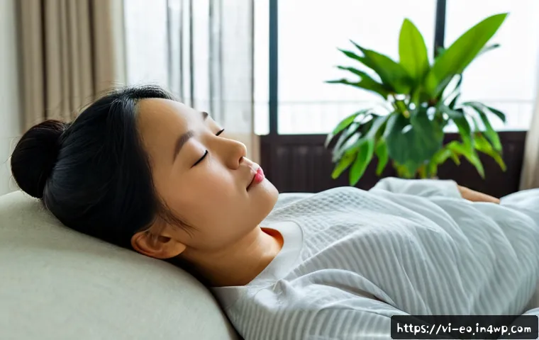 Home 17 낮잠의 심리적 효과 - Photorealistic peaceful midday nap in a modern Vietnamese apartment, relaxed Vietnamese woman in mod...